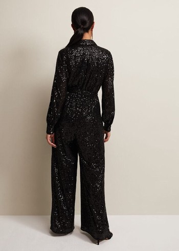 Phase Eight Petite Alessandra Sequin Jumpsuit Black Canada | PZACUV-654